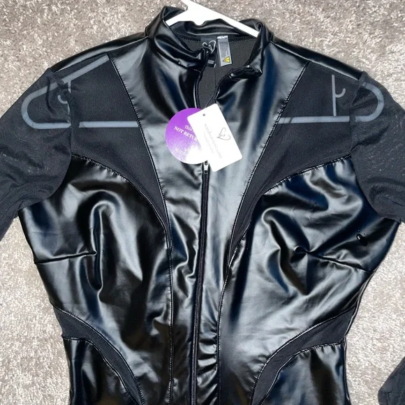 NEW NWT Windsor Black Mesh Sleeve Bodysuit Halloween cop cat motorcycle costume - Picture 6 of 10